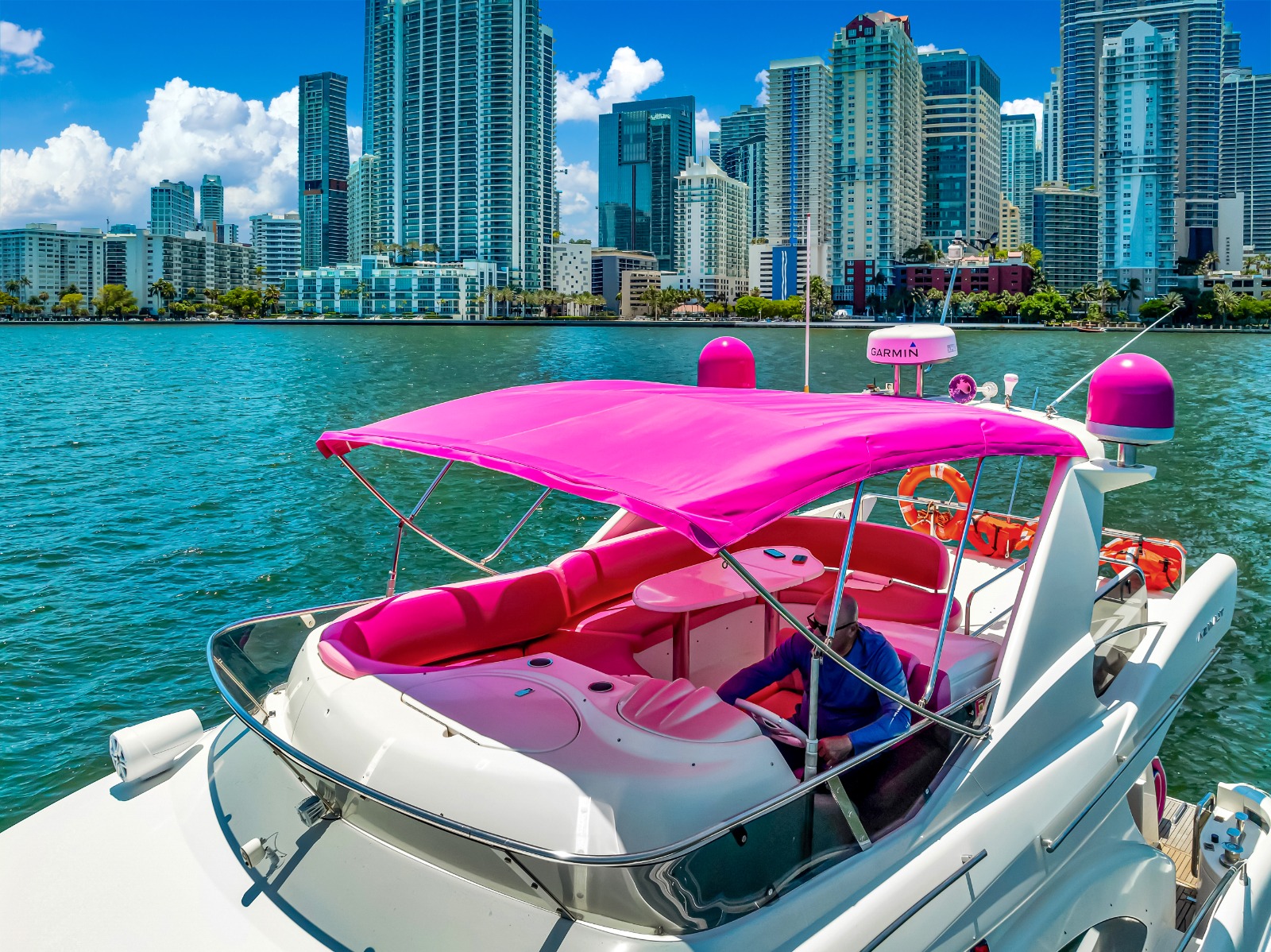 55ft Pink Panther Flybridge yacht rental Miami - premium amenities and entertainment system