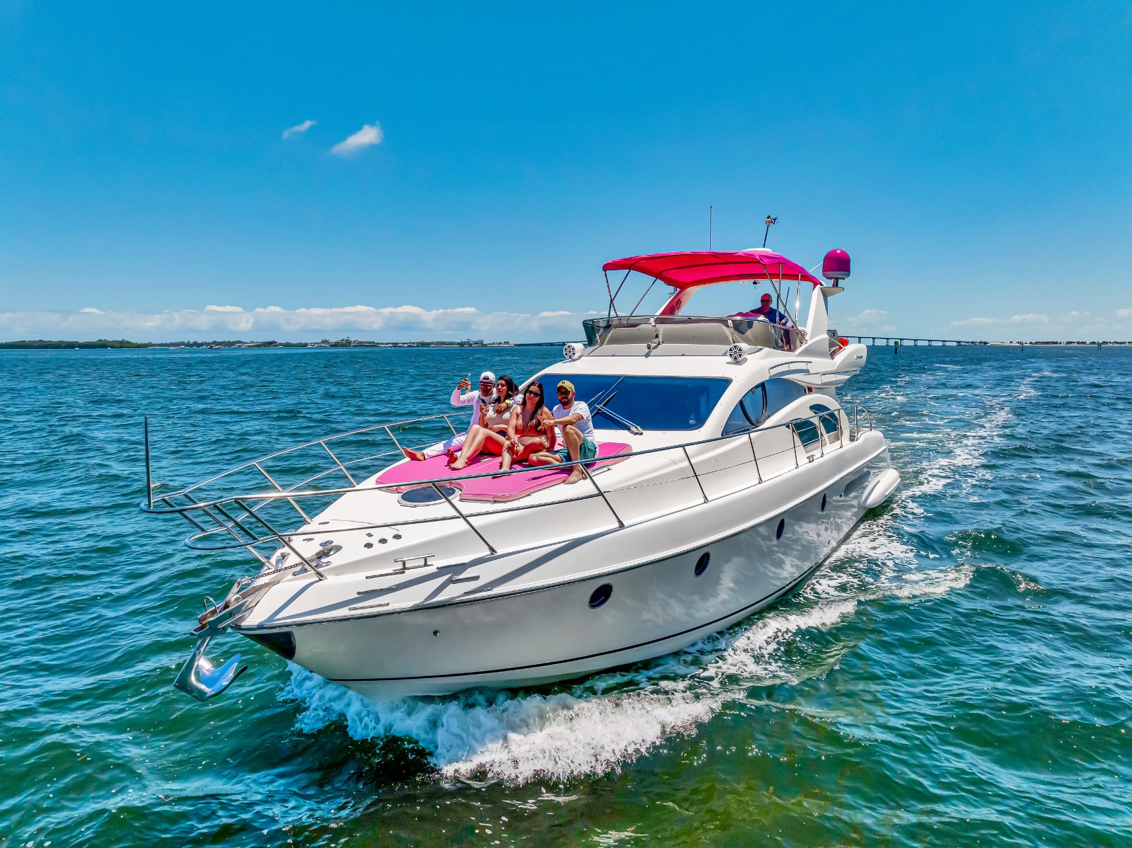 55ft Pink Panther Flybridge yacht rental Miami - stern swim platform with water access for snorkeling