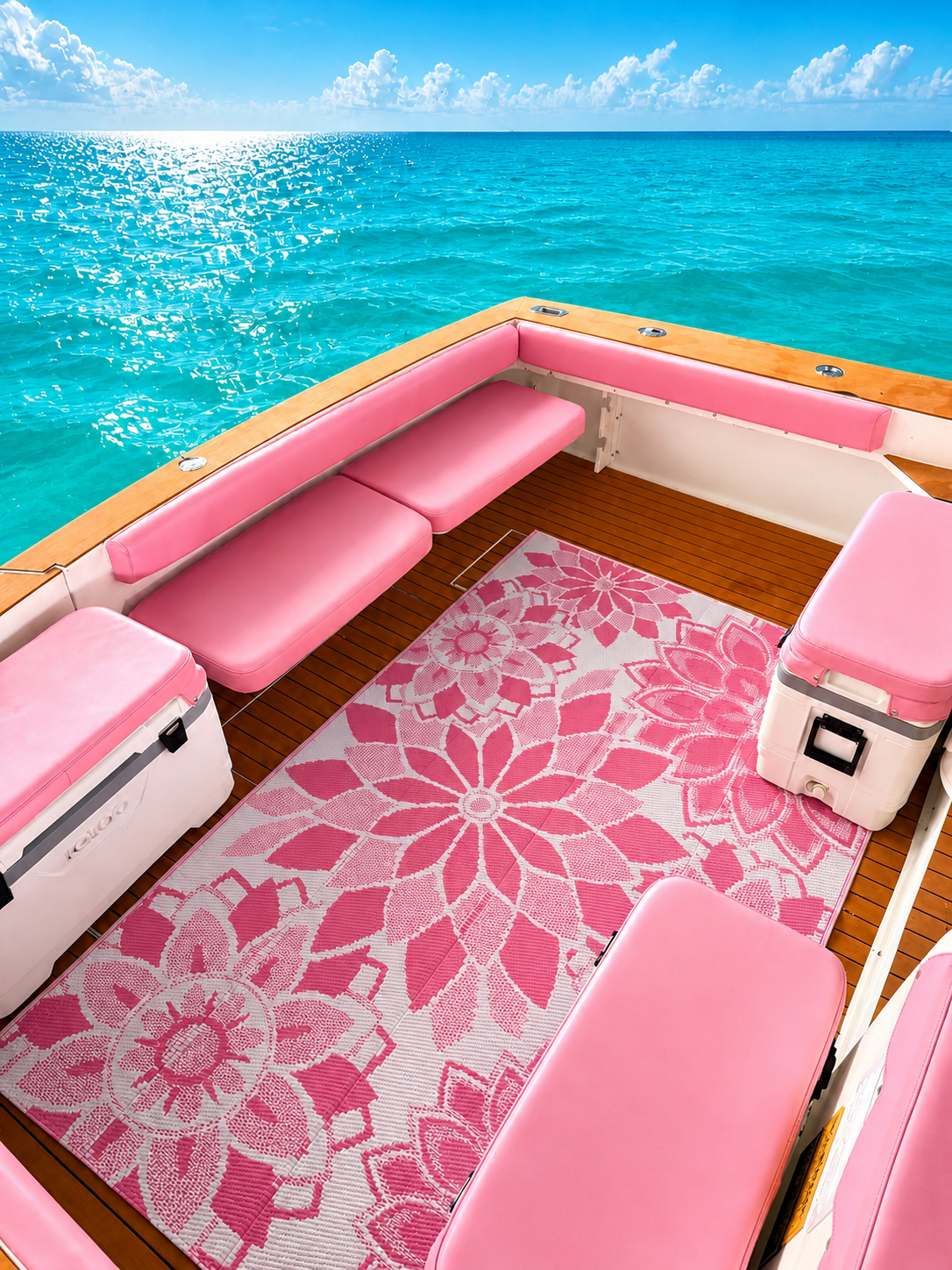 38ft Pink Express Cruiser yacht rental Miami - comfortable lounge area for group celebrations