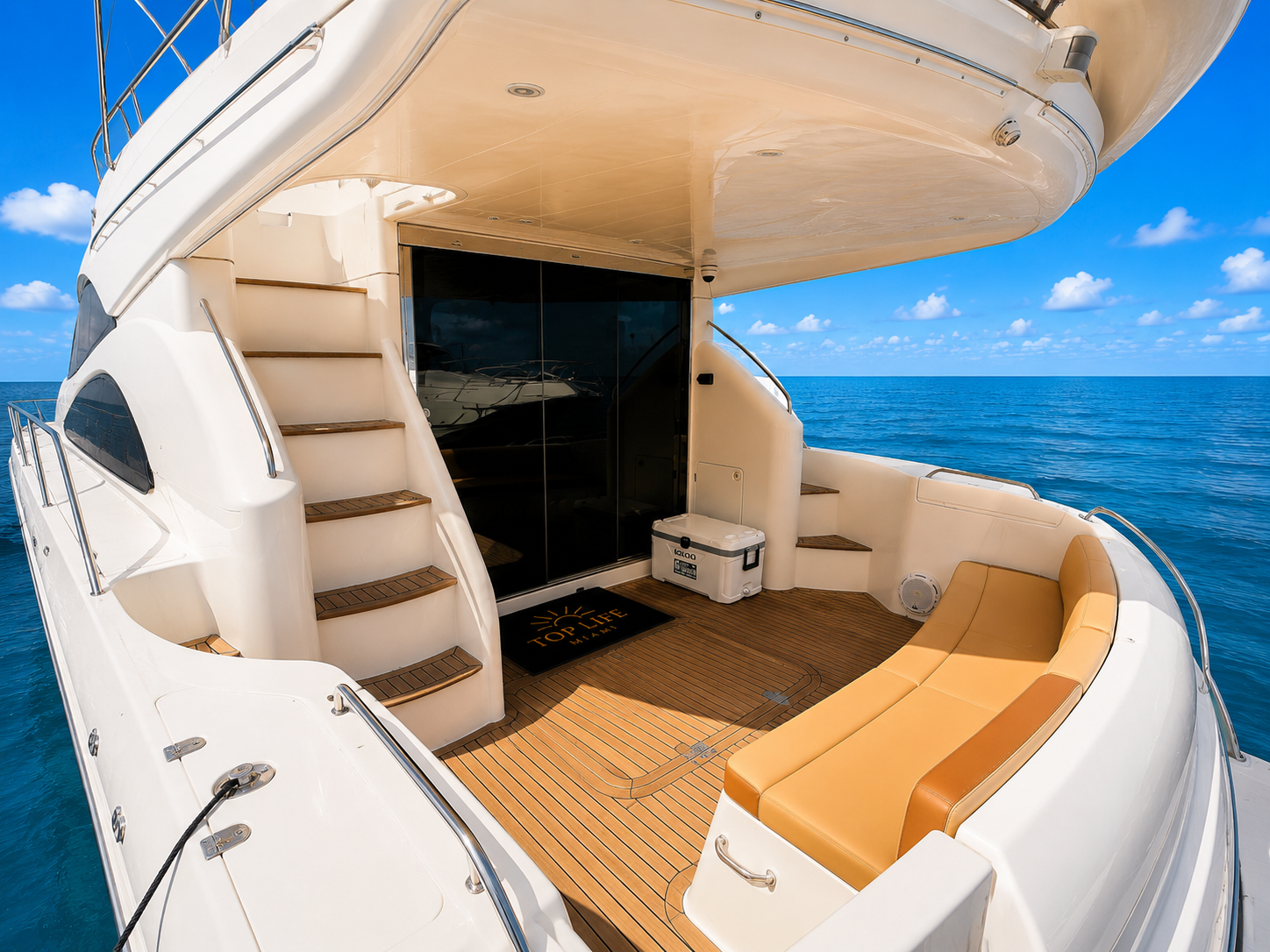 55ft Viking Roma CG yacht rental Miami - stern swim platform with water access for snorkeling