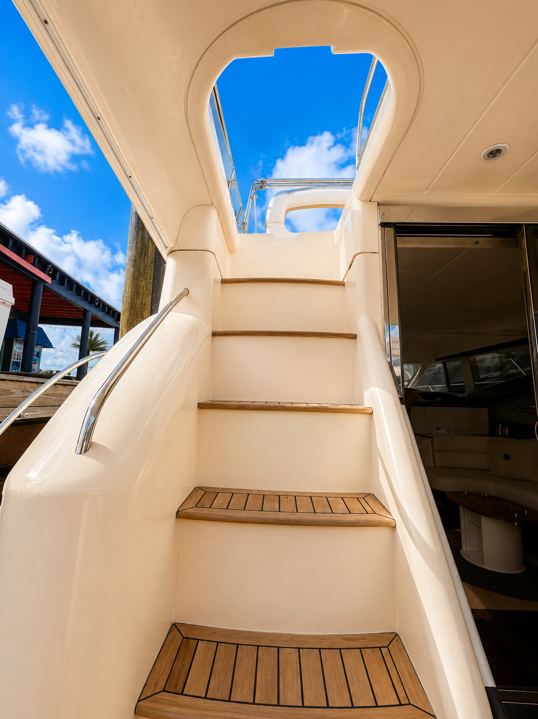 55ft Viking Roma CG yacht rental Miami - elegant interior salon for corporate events and private gatherings