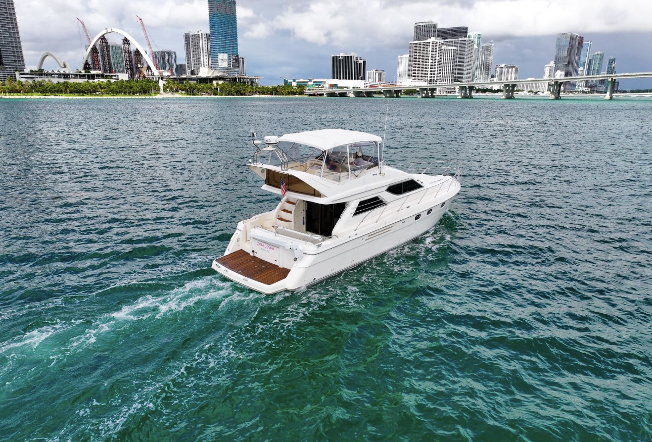 55ft Viking Arki yacht rental Miami - elegant interior salon for corporate events and private gatherings
