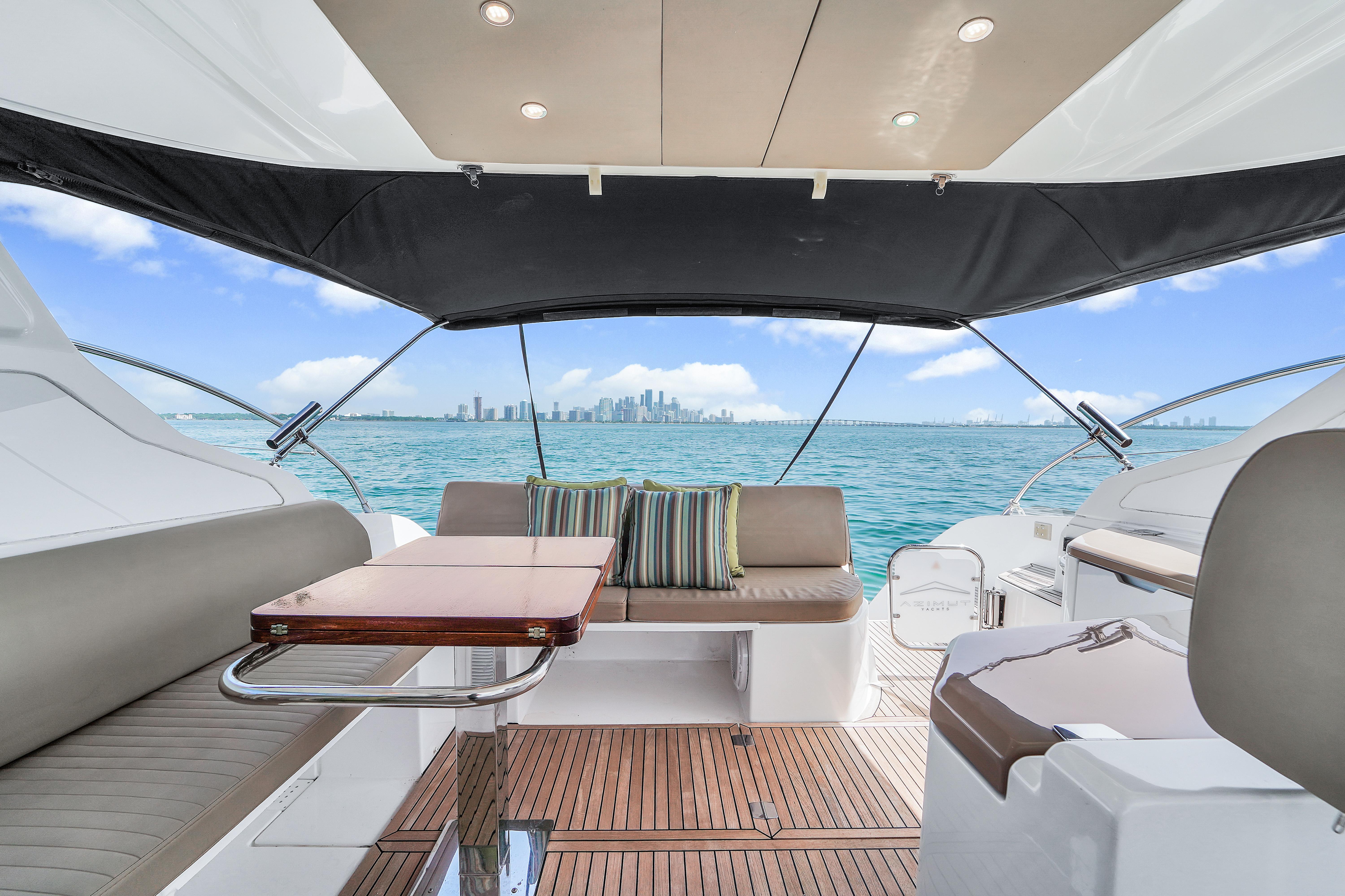 45ft Azimut Atlantis yacht rental Miami - comfortable lounge area for group celebrations